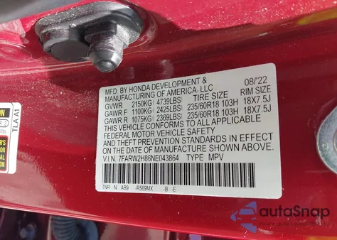 2022 Honda Cr-V Awd Ex-L из США, поврежденный, VIN 7FARW2H86NE043864